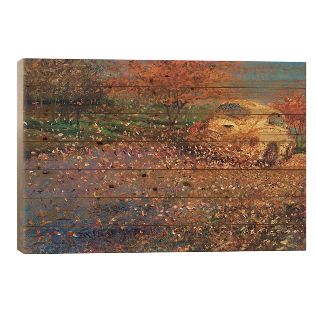 Volkswagen Yellow Print On Wood by Iris Scott - Multi-Color