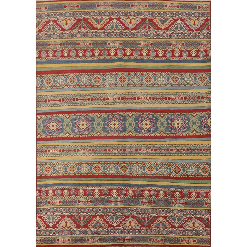 Striped Kazak Oriental Area Rug Wool Carpet - 7'11" x 10'3"