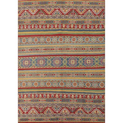 Striped Kazak Oriental Area Rug Wool Carpet - 7'11" x 10'3"