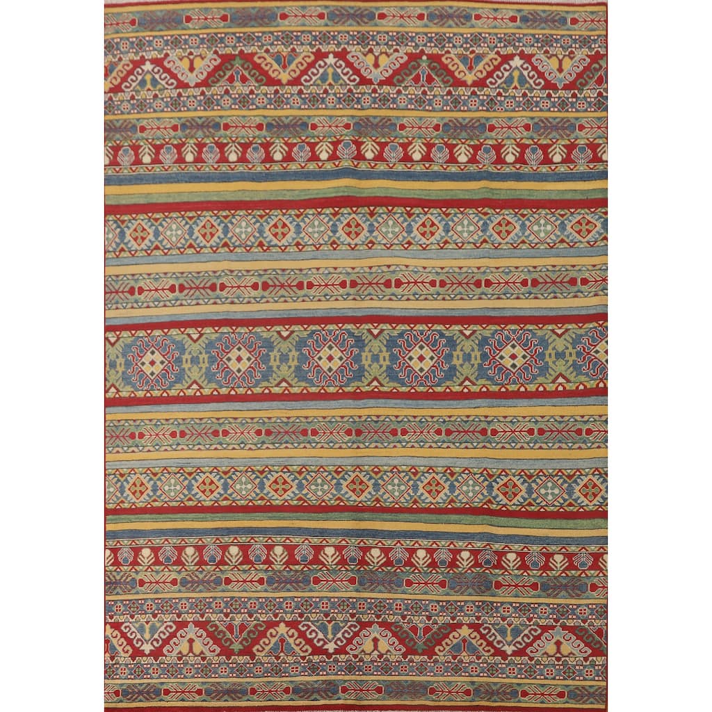 Striped Kazak Oriental Area Rug Wool Carpet - 7'11" x 10'3"