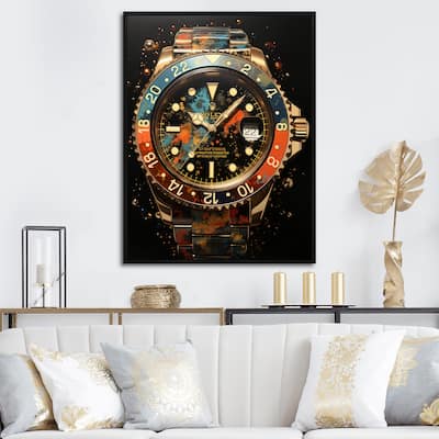 Designart "Luxury Watch Diamond Dusk IV" Watches Framed Wall Art Living Room