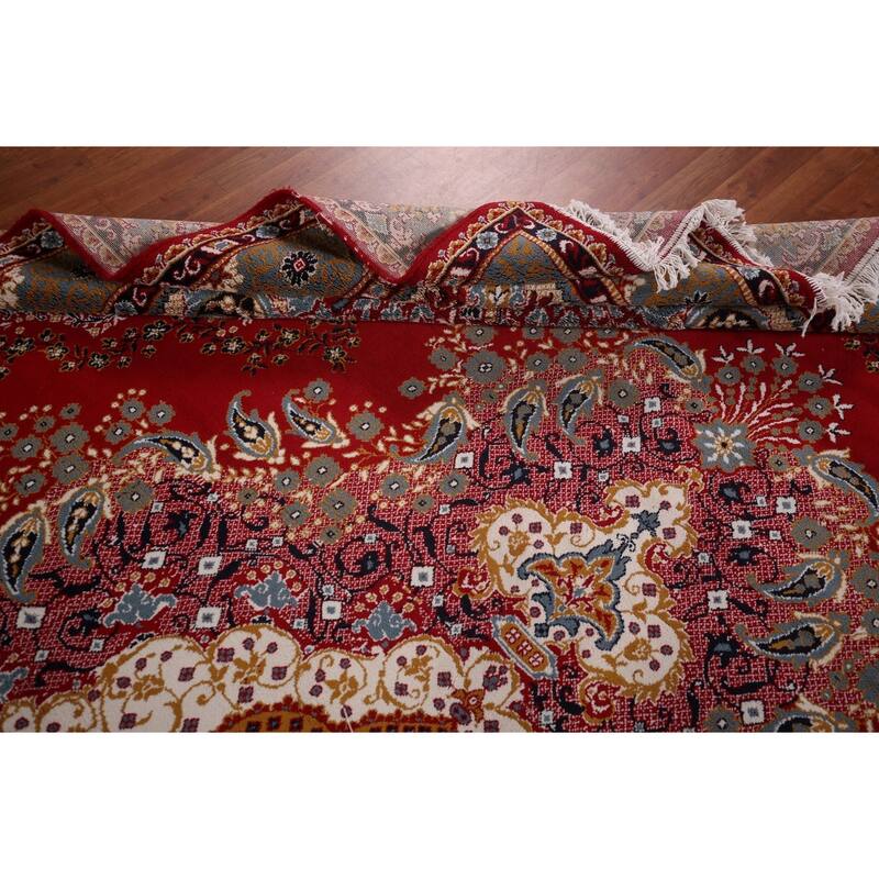Paisley Red Floral Kashan Turkish Area Rug Bedroom Machine Made Carpet - 9'8" x 12'9"