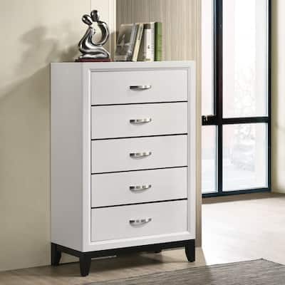 Roundhill Furniture Stout Contemporary 5-Drawer Metal Bar Pulls Wood Chest, White