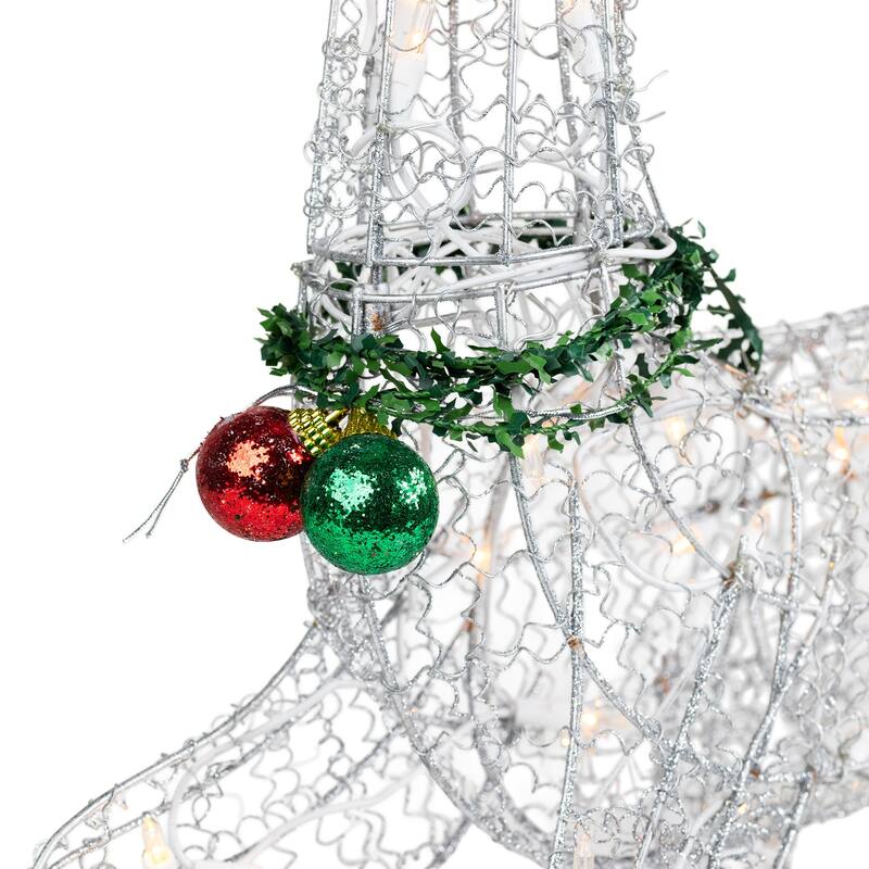 25.5" Silver Green Lighted Prancing Reindeer Christmas Decoration - White