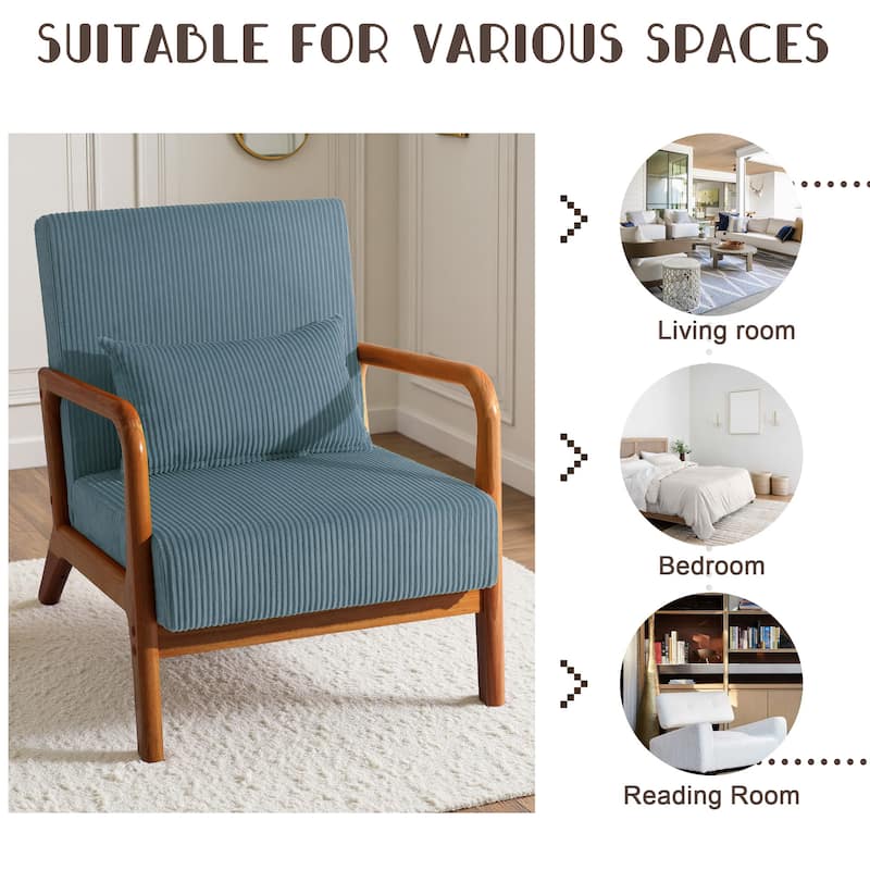 Uixe Mid Century Solid Wood Upholstered Corduroy Accent Chair