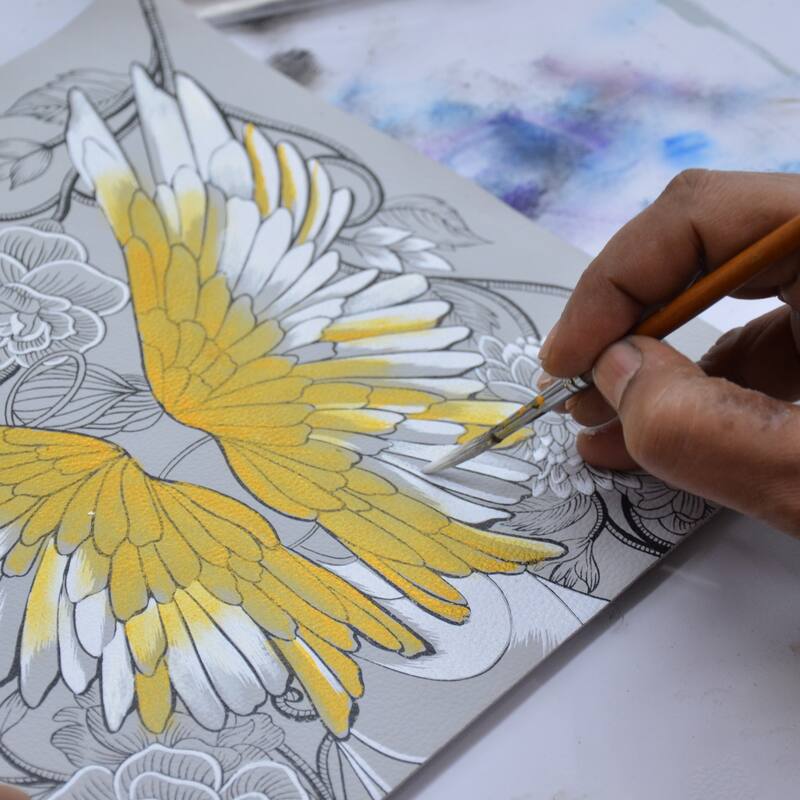 Handpainted Leather Ladies Credit card Case - Guardian Angel