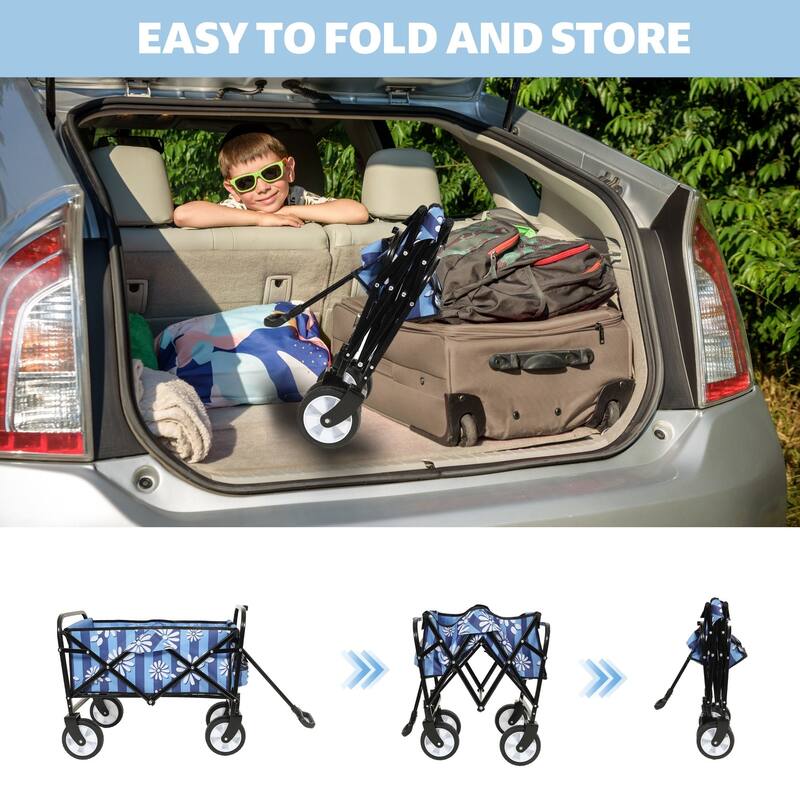 Colorful Collapsible Utility Wagon Cart with Strapping System - 225 lb Capacity