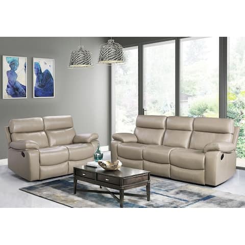 Abbyson Clayton 2 Piece Top Grain Leather Manual Reclining Sofa and Loveseat Set