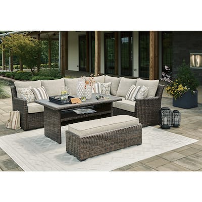 Signature Design by Ashley Brook Ranch Brown/Beige 4-Piece Outdoor Package - 111.5" W x 86.38" D x 37.5" H