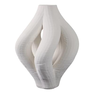Porcelain Vase Decorative Centerpiece Unique Modern Design - 12" Ivory