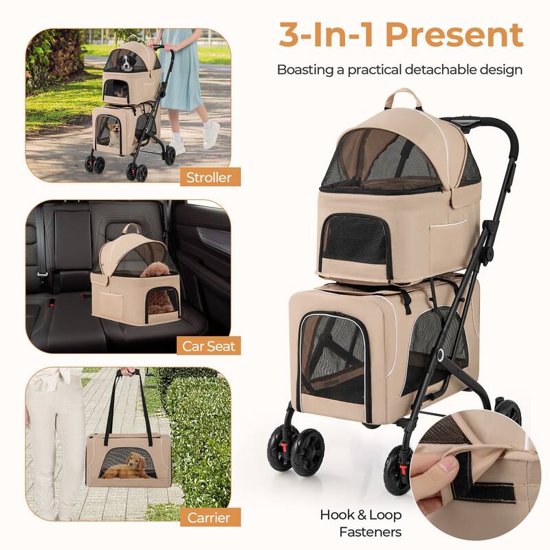 Gymax Double Pet Stroller for 2 Dogs or Cats w/ 2 Detachable Carriers