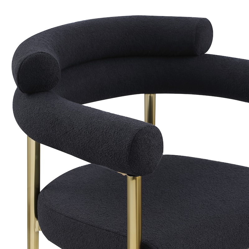 Dining Chairs Set of 2, Round Boucle Upholstered Armchair, Kitchen Side Chairs with Curved Backrest & Metal Legs