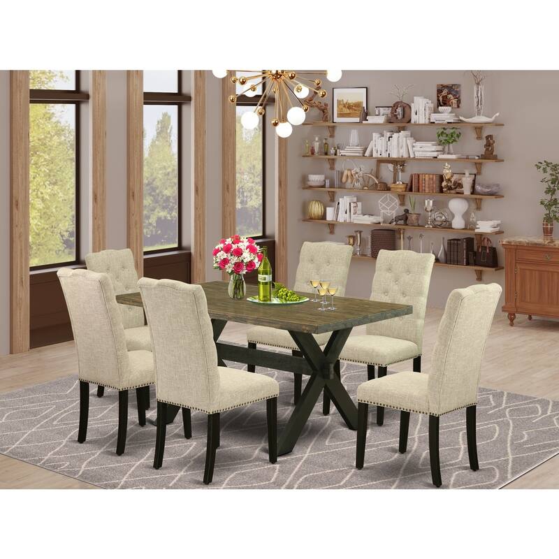 Elegant 7-Piece Dining Set - Rectangular Table with 6 Upholstered Chairs - Modern Dining Room Furniture - 60