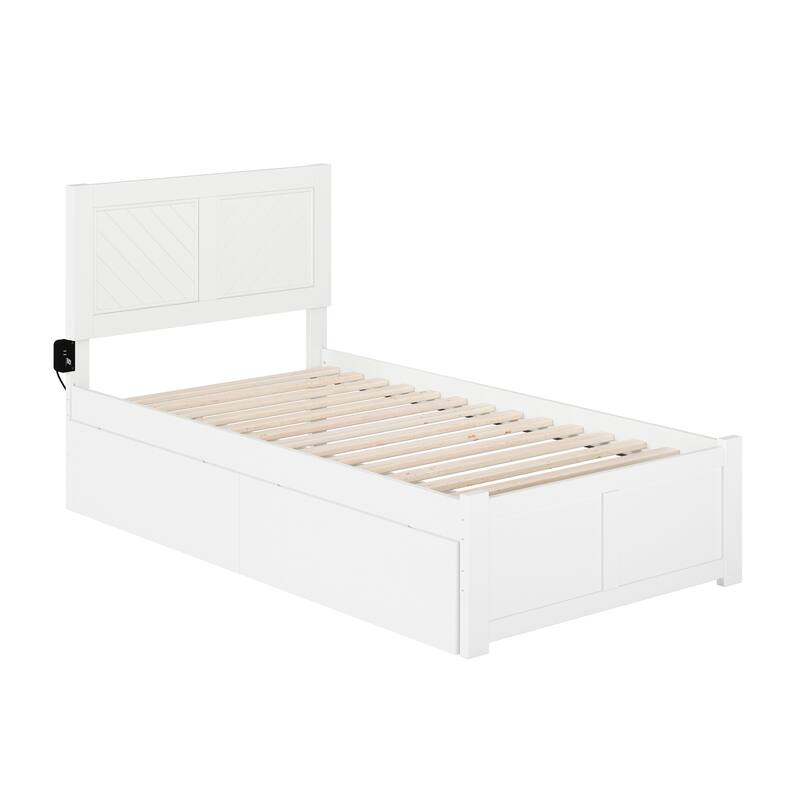 AFI Canyon Twin Platform Bed with Footboard & Storage Drawers in White