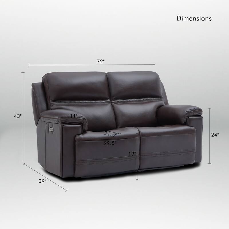 Genuine Leather Dual Power Reclining Loveseat with Zero Gravity, Adjustable Headrest, USB/Type-C