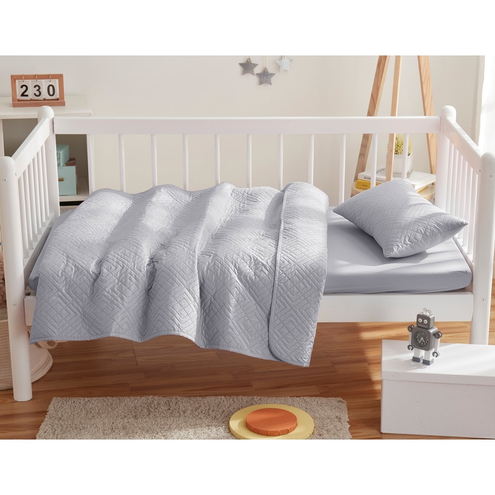 Empyrean Diamond Weave Toddler Bedding Set, 3PC Bedspread Set - All Season Quilted Comforter, Fitted Sheet, and Pillow Sham
