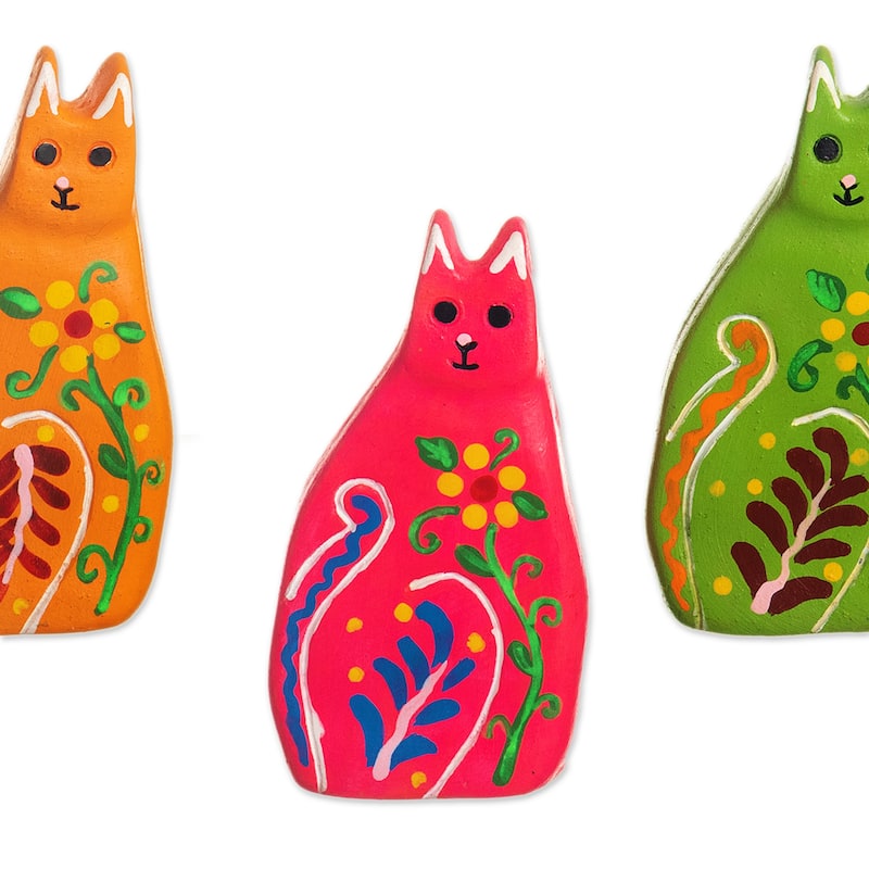 Novica Handmade Guardian Kitten Ceramic Statuette Assorted