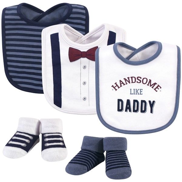 slide 1 of 1, Little Treasure Baby Boy Cotton Bib and Sock Set 5pk, Handsome Daddy, One Size - Handsome Daddy - One Size One Size - Handsome Daddy