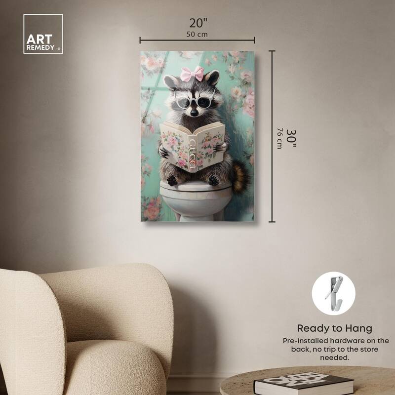Petite Floral Toilet Raccoon Acrylic by Art Remedy, Ready to Hang
