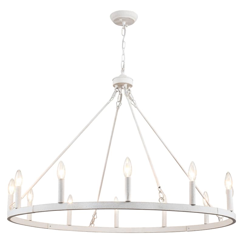 12-light Rustic Farmhouse Wagon Wheel Chandelier for Living Room - W37.99" x H90.55" - N/A