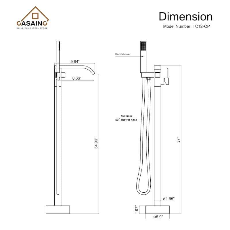 CASAINC Free Standing Floor Mount Bathtub Shower Faucet High Flow Bathroom Tub Filler with Hand Shower