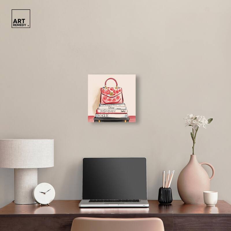 red flowers handbag Canvas by Art Remedy, Gallery Wrapped