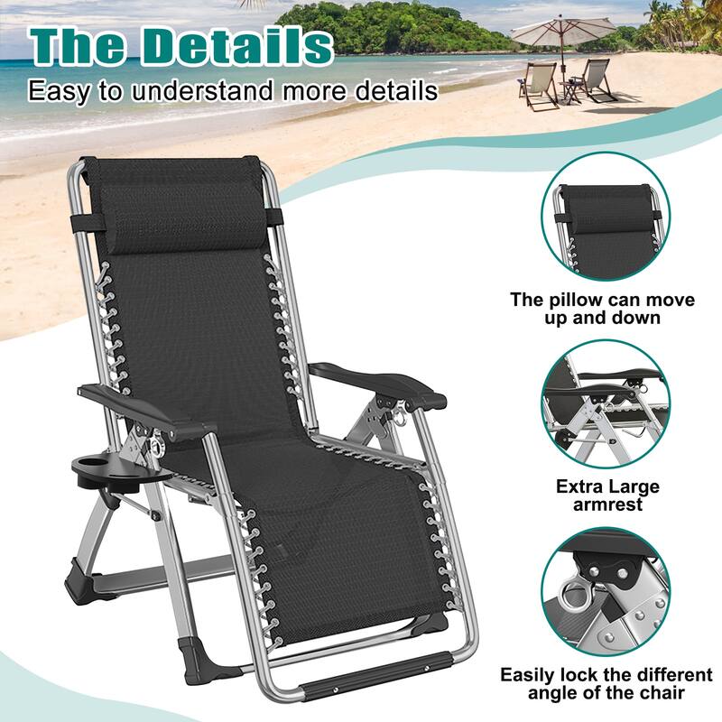 DoCred Zero Gravity Chair Lawn Lounger Chair with Pillow 2pcs