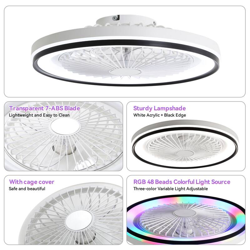 15"/19''/20"/42" RGB Color Dimmable LED Ceiling Fan with APP & Remote Control 6 Wind Speed, with Bluetooth Speaker Optional