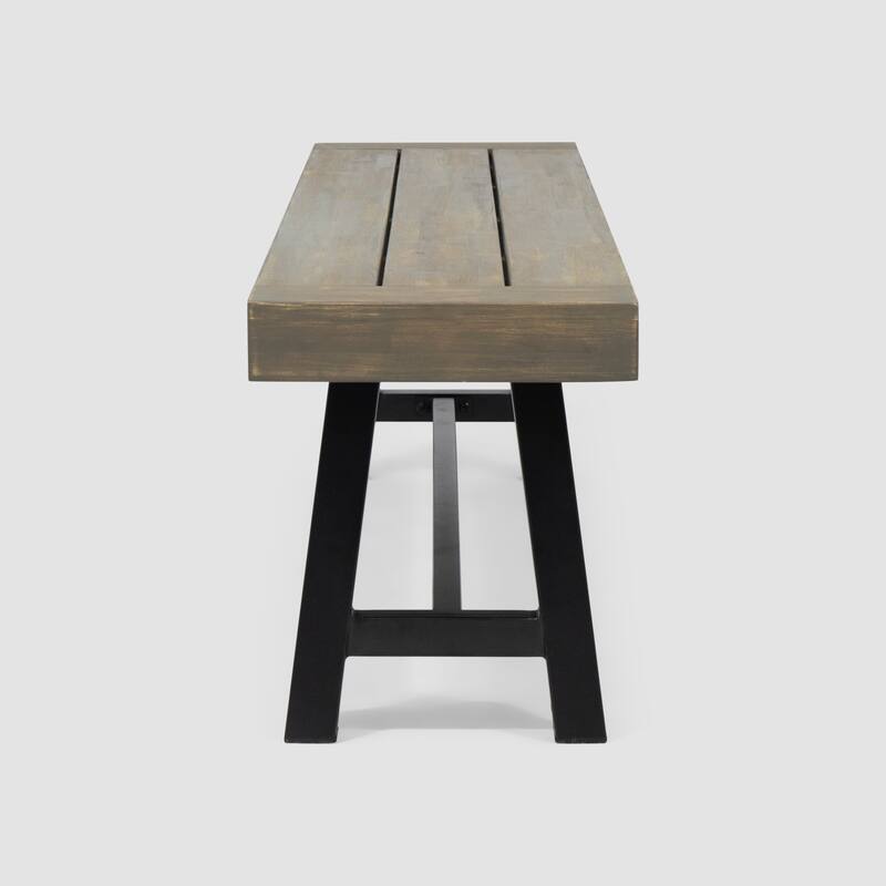 Outdoor Acacia Wood 3 Piece Picnic Dining Set, Gray and Rustic Metal