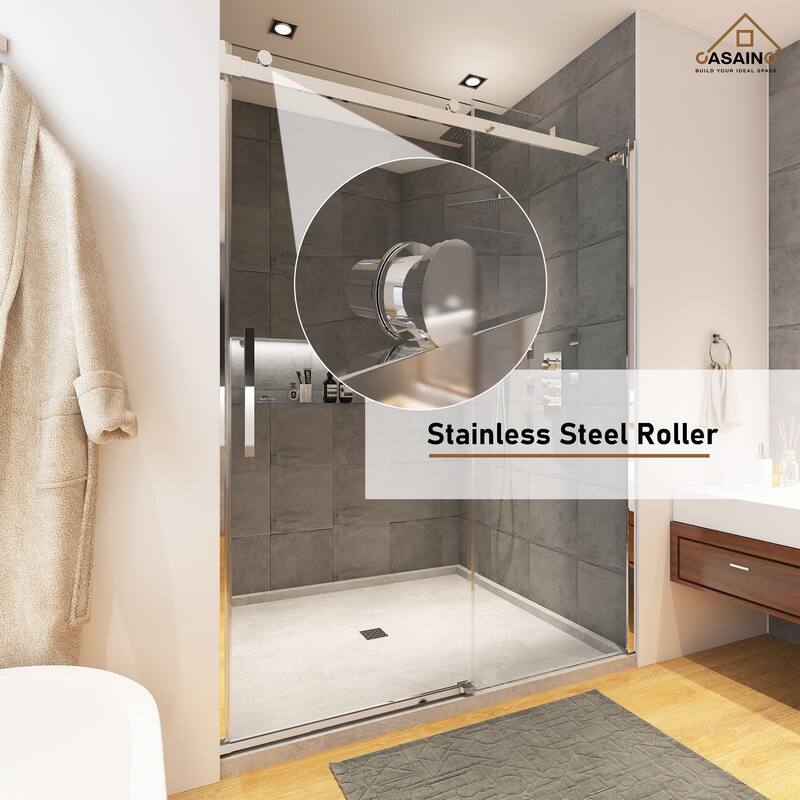 CASAINC 48"*76" Frameless Single Sliding Shower Door