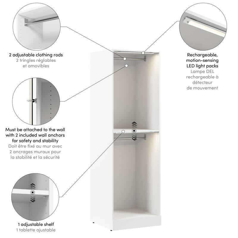 Bestar Florence 25W x 25D Double Hanging Closet System with LED Light