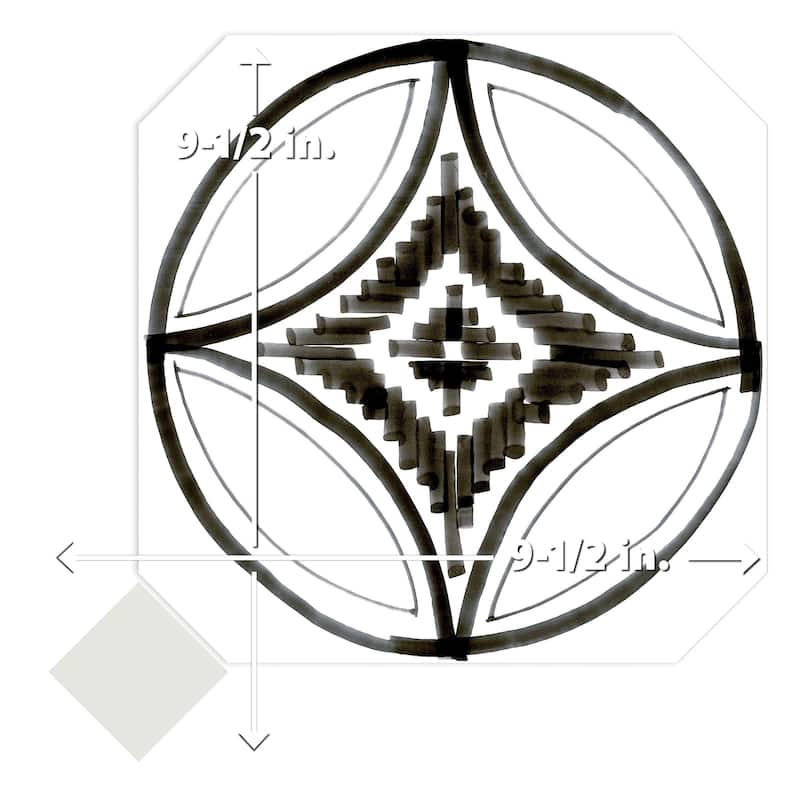 Merola Tile Vaudeville Octagon Deco Sombra with Taco Nacar 7-7/8" x 7-7/8" Porcelain Floor and Wall Tile