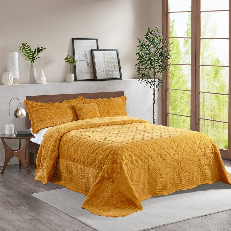 FauxFur Quilted Tatami 4-piece Bedspread Set