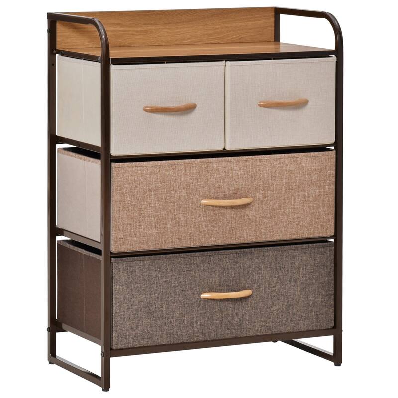 HOMCOM 5-Drawer Dresser Tower 4-Tier Storage Organizer with Steel Frame Wooden Top for Bedroom Hallway Closets