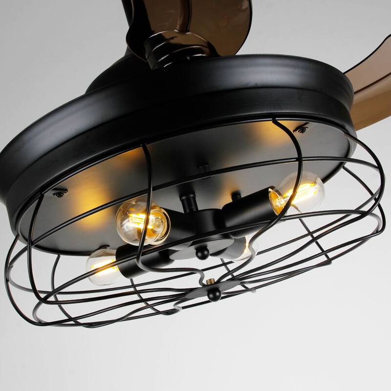 35-in Industrial Matte Black 4-Light 3-Blade Retractable Caged Ceiling Fan with Remote and Light Kit - 35-in W