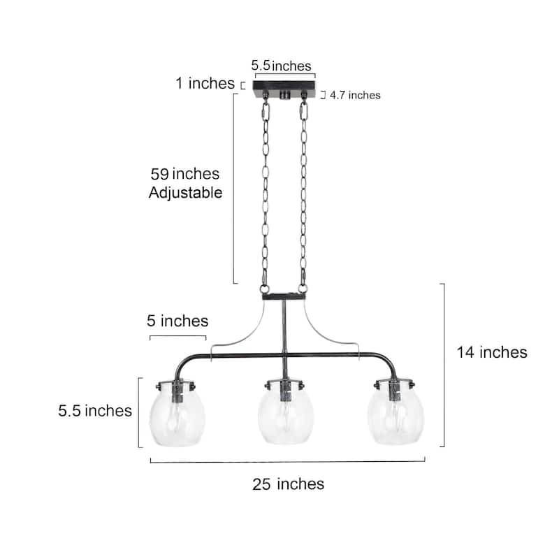 Modern Farmhouse 3-Light Linear Chandelier Seeded Glass Island Lights for Dining Room - L25"x W 5"x H 14"