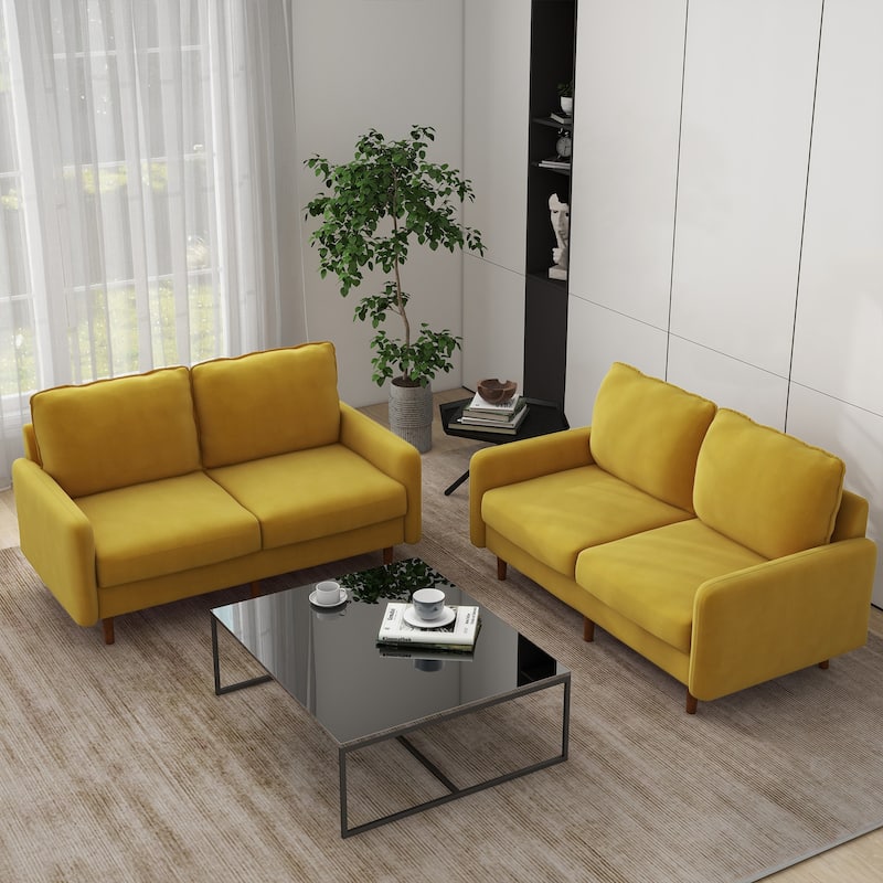 2 Pices Velvet Loveseat Wood Legs Sofa