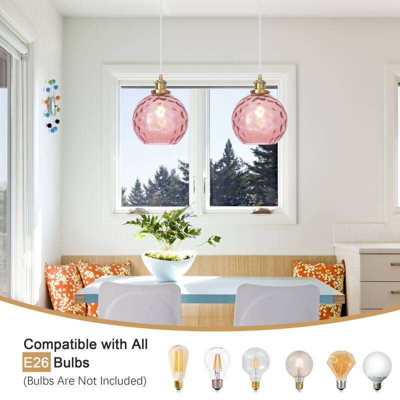 1-Light Glam Modern Metal Hanging Foyer Pendant Light with Glass Shade for Kitchen Island