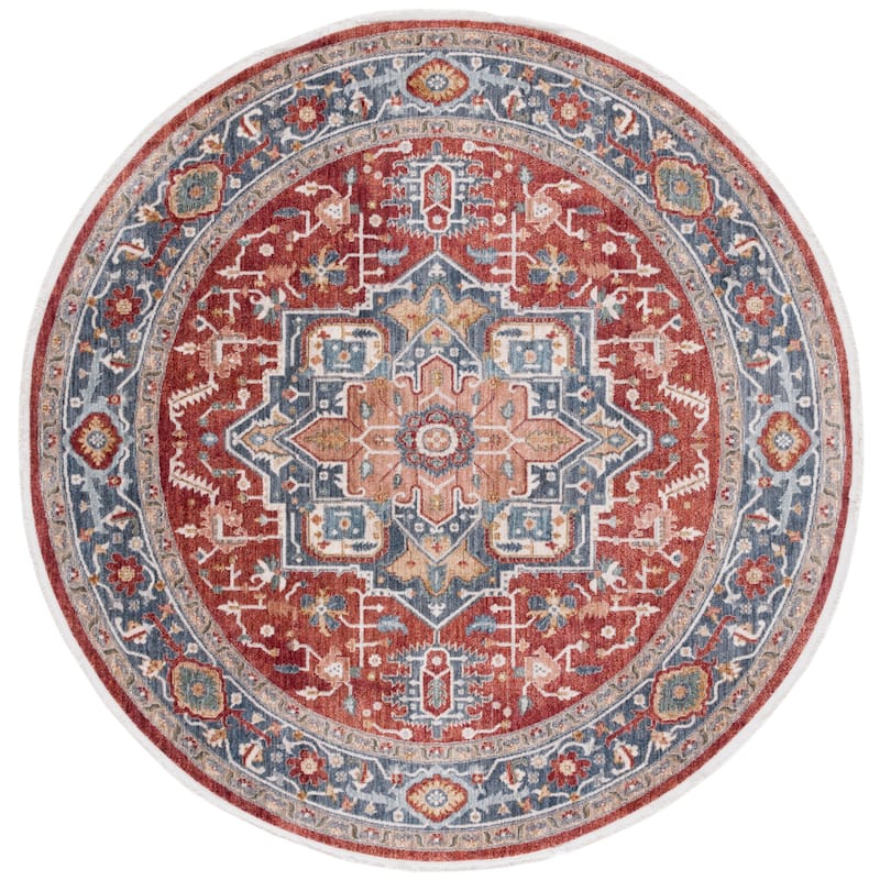 Lauren Ralph Lauren Gieze Transitional Rug - 6'7" Round - Blue/Red Ivory