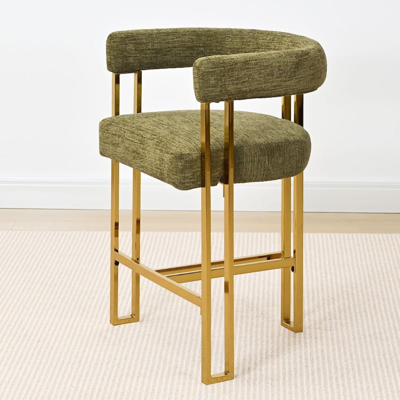 25" Seat Height Upholstered Chenille Gold Matel Counter Stool