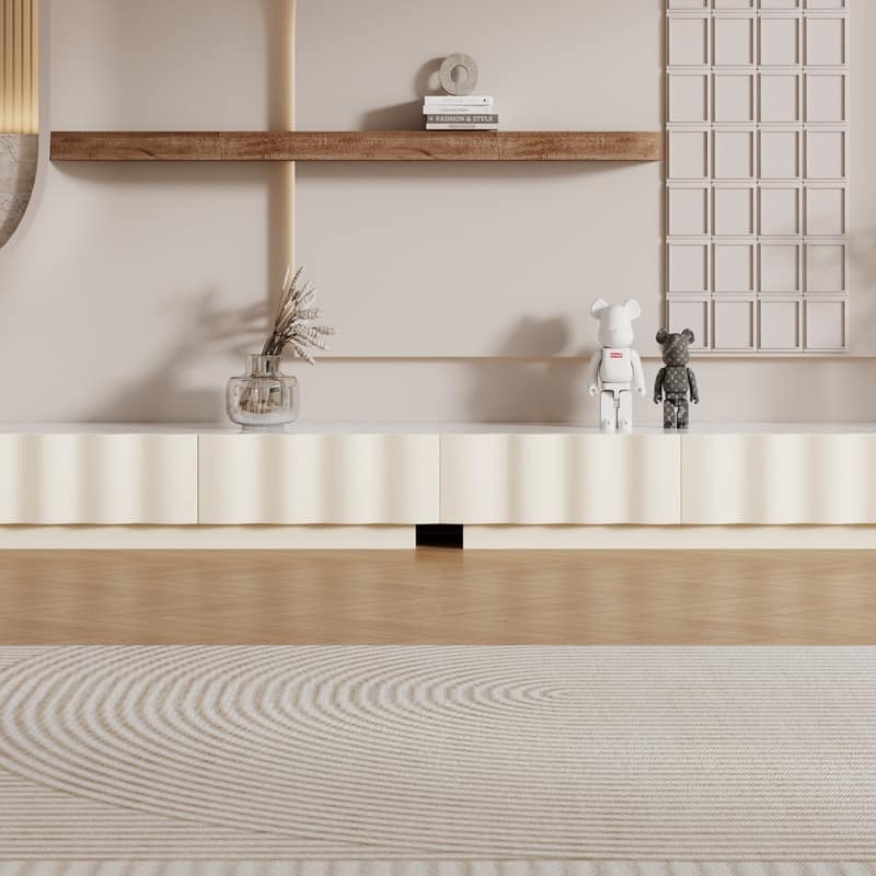 Modern Cream TV Stands with 3-6 Drawers, White Media Console with Glossy Sintered Stone Tabletop