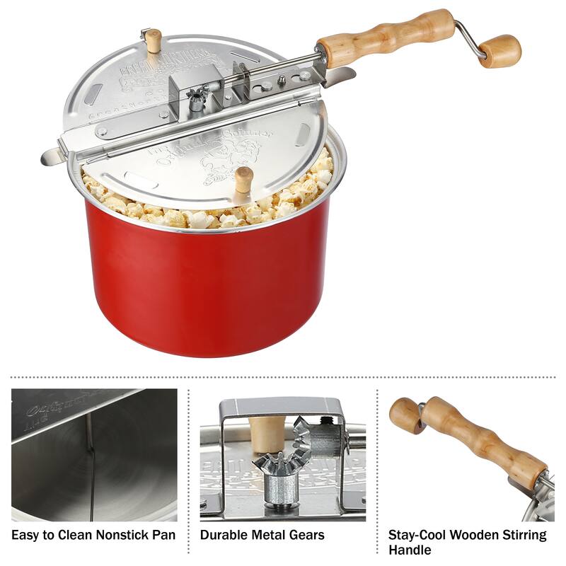 6.5 Quart Stovetop Popcorn Maker by Great Northern Popcorn (Red)