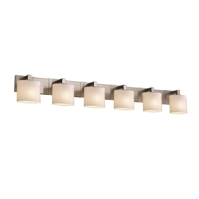 Justice Design Fusion Modular 6-light Brushed Nickel Bath Bar, Opal Oval Shade - Brushed Nickel, Opal