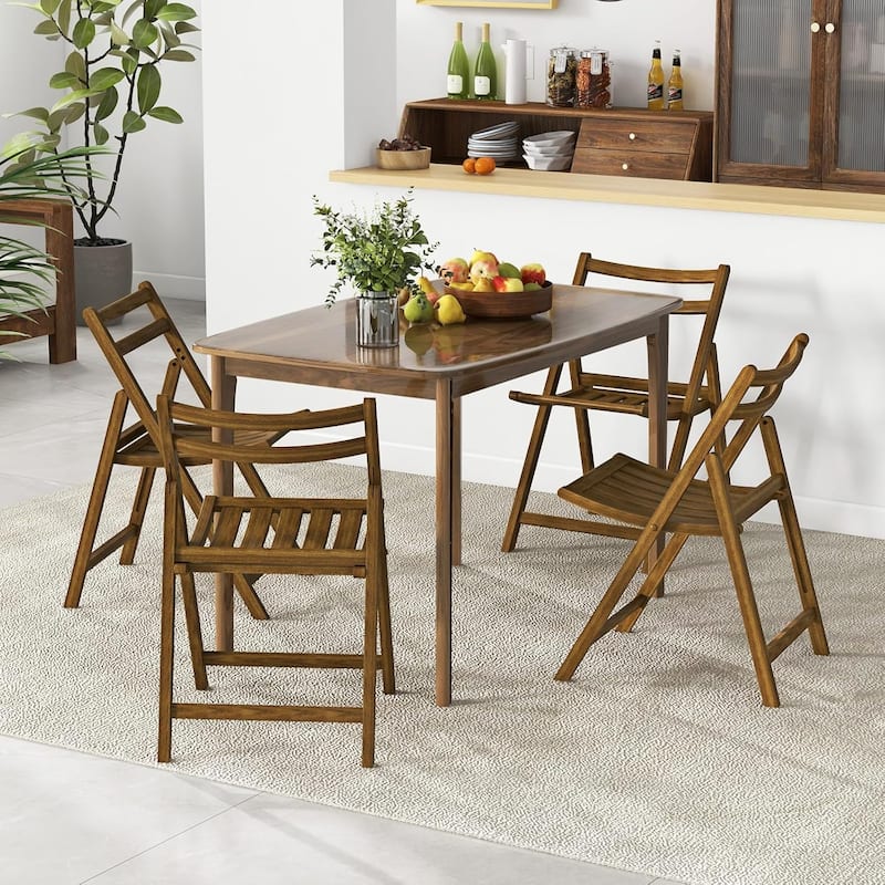 2/4PCS Kitchen Side Chairs w/Slatted Seat＆Curved Backrest