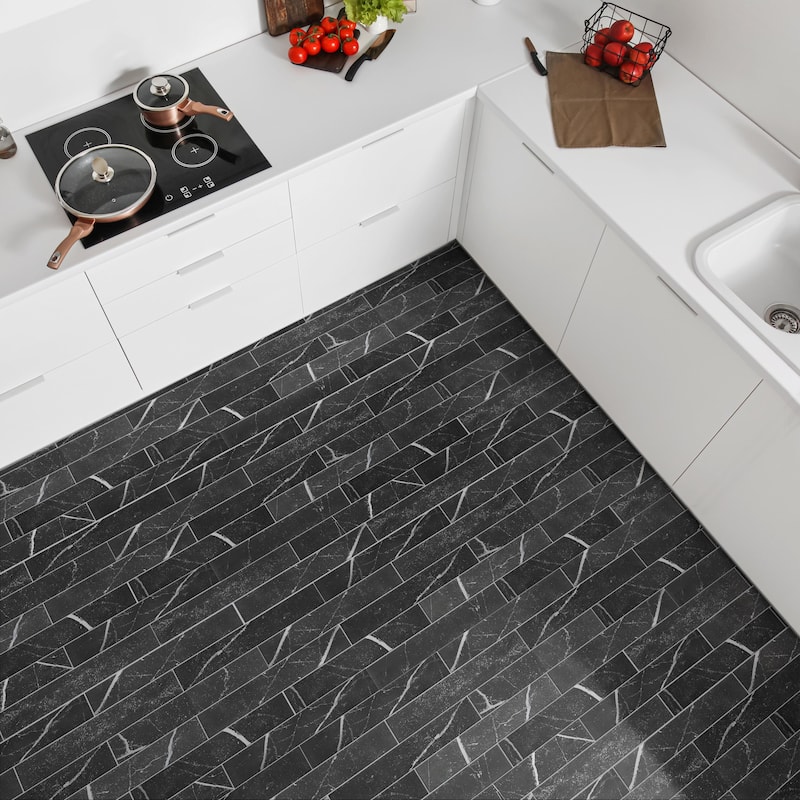 Merola Tile Tinos Black 3-1/8" x 17-3/8" Porcelain Floor and Wall Tile