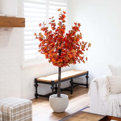 Variegated Maple Artificial Potted Tree - 6' - Brown and Orange