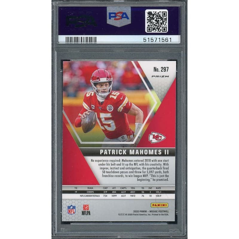 Patrick Mahomes 2020 Panini Mosaic Red Prizm Football Card #297 Graded PSA 10 - 8'6" x 11'6"