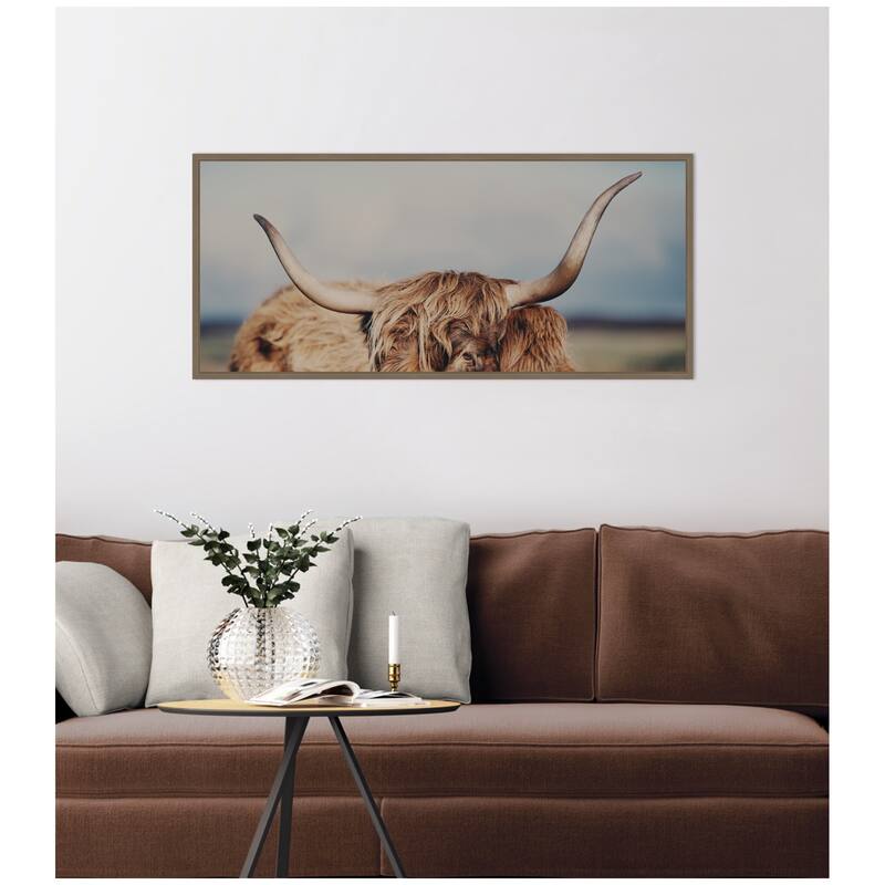 Kate and Laurel Highland Cow IX Close Panel by Laura Evans Framed Canvas Wall Art Print