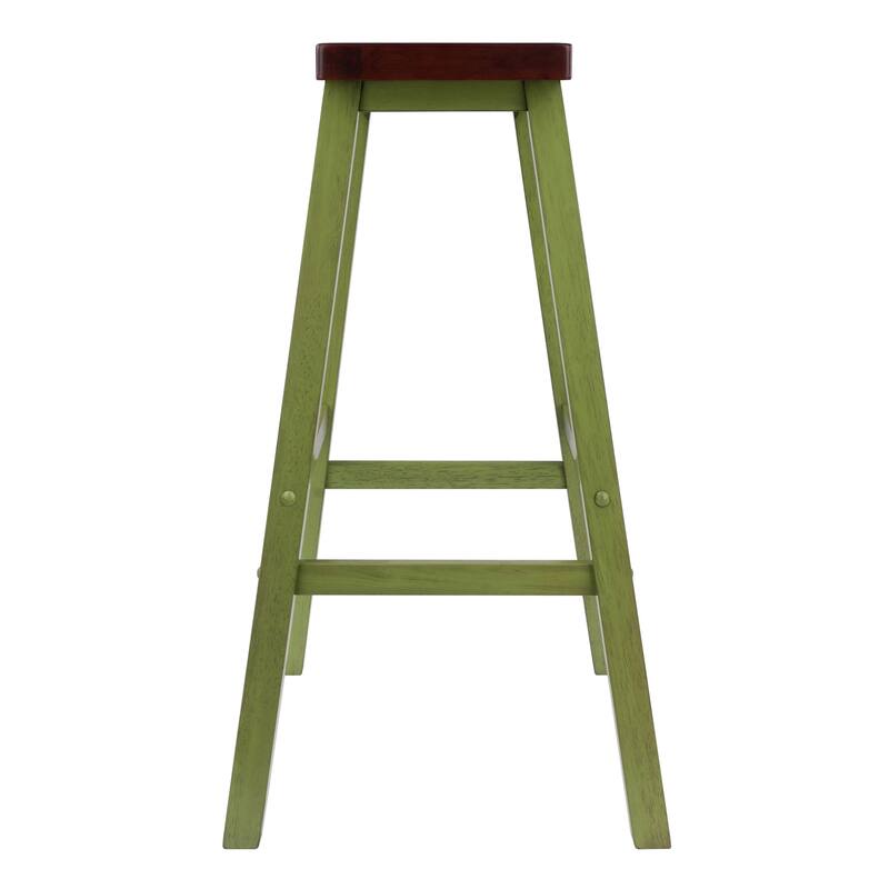 Satori Saddle Seat 29" Counter Stool, Rustic Green and Walnut - N/A