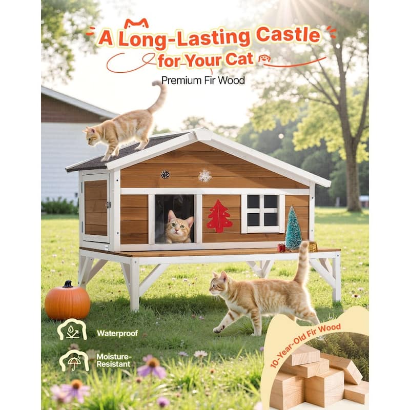 Outdoor Cat House with Insulated Foam Panels and PVC Curtain Weather-Resistant Design